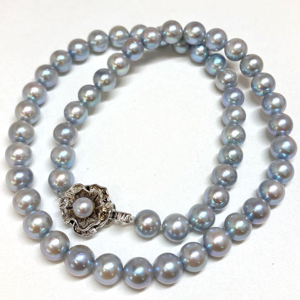 ［アコヤ本真珠ネックレス］d ◎重量約34.2g 約7.0-7.5mm珠 約43.0cm パール pearl necklace jewelry accessory Blue silver DG0