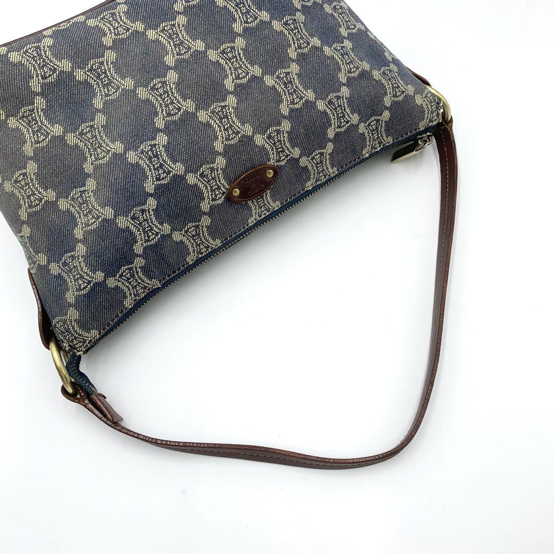 1円●美品●CELINE セリーヌ アクセサリーポーチ パリマカダム デニム ハンドバッグ バニティ マカダム トリオンフ インディゴブルー