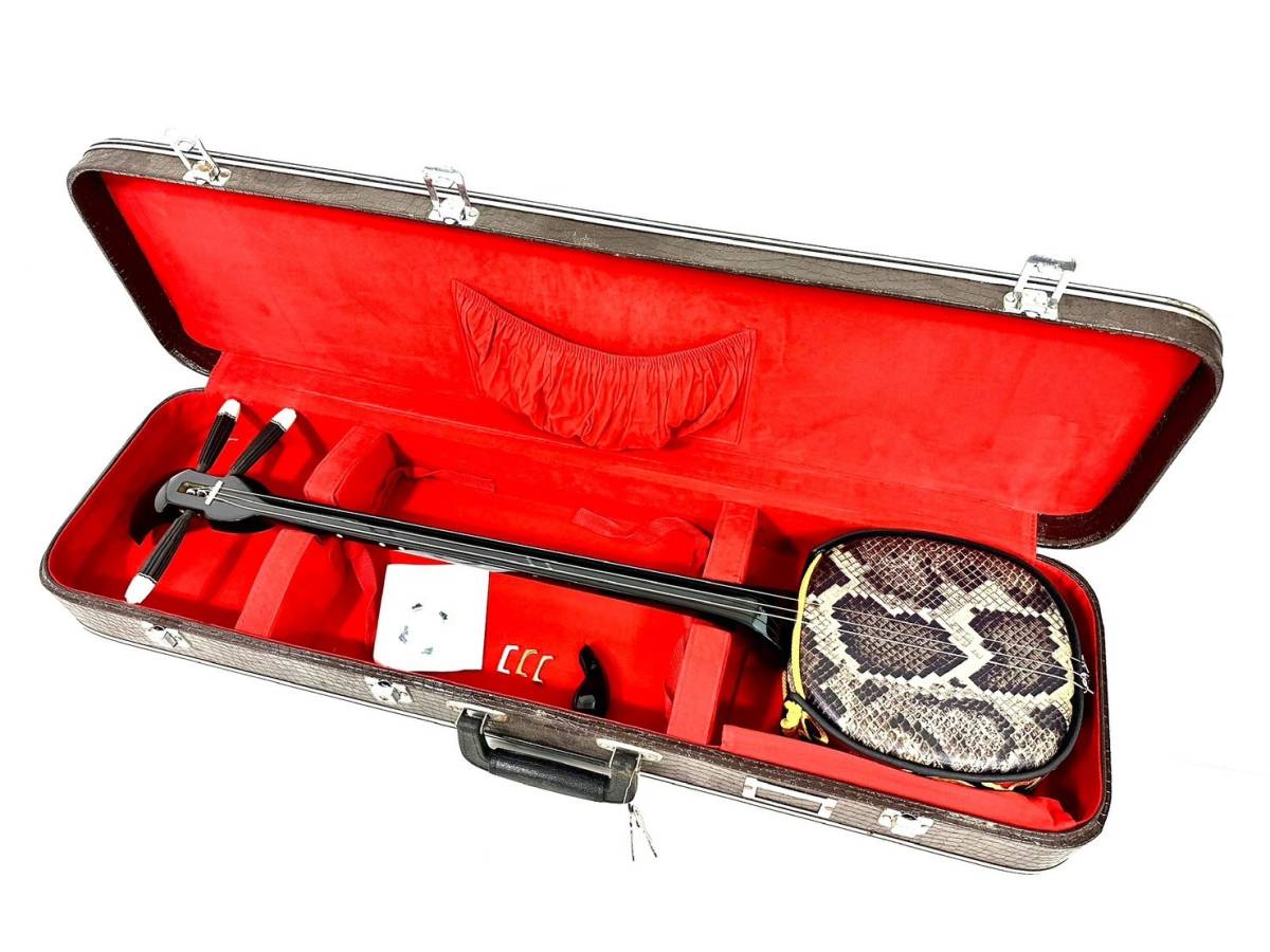 三味線本体 ヘビ柄 ケース付き 美品）沖縄三味線初心者フルセット