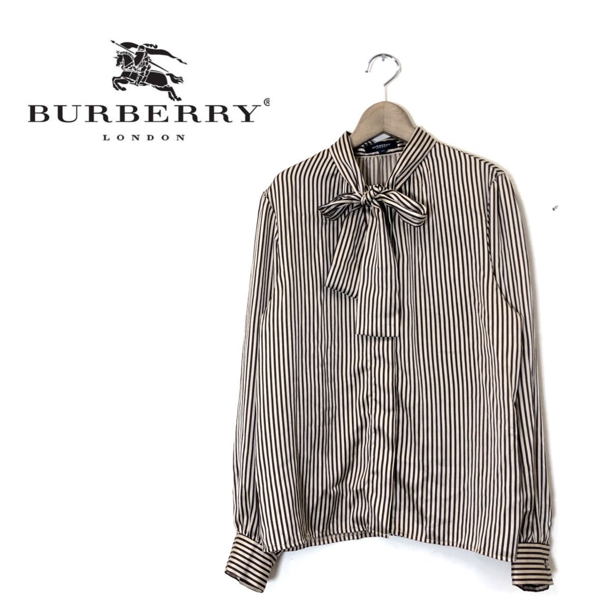 F320-O◇美品◇ BURBERRY バーバリー ボウタイブラウス リボン シャツ 