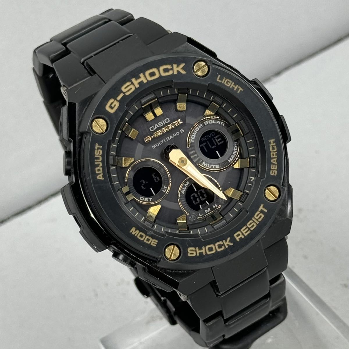 極美品 G-SHOCK GST-W300BD-1AJF Gスチール G-STEEL タフソーラー 電波受信 電波ソーラー マルチバンド6 ブラック ゴールド メタルバンド_2