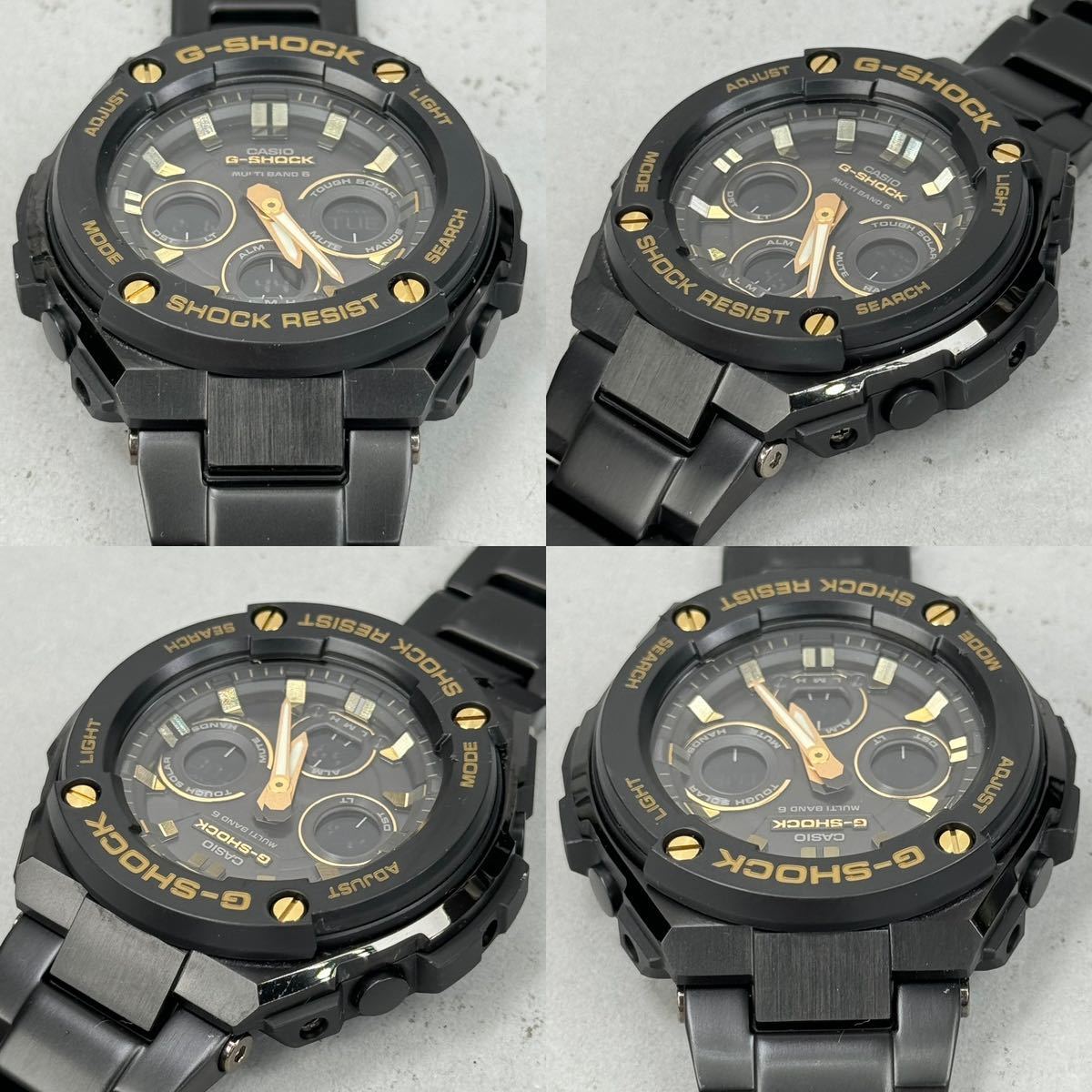 極美品 G-SHOCK GST-W300BD-1AJF Gスチール G-STEEL タフソーラー 電波受信 電波ソーラー マルチバンド6 ブラック ゴールド メタルバンド_4