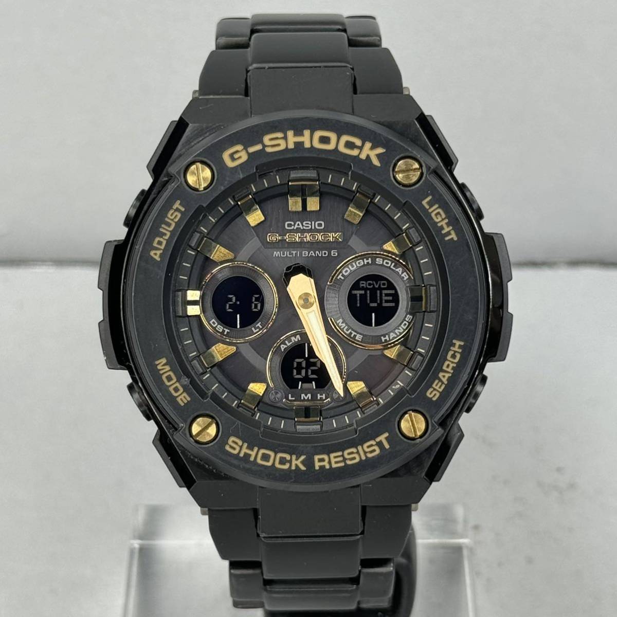 極美品 G-SHOCK GST-W300BD-1AJF Gスチール G-STEEL タフソーラー 電波受信 電波ソーラー マルチバンド6 ブラック ゴールド メタルバンド_5