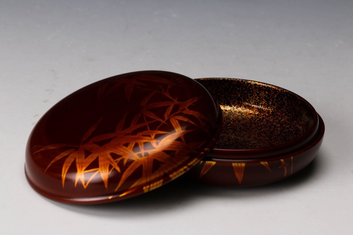 【佳香】岩倉秀麿呂 竹白檀塗香合 共箱 栞 茶道具 本物保証_3