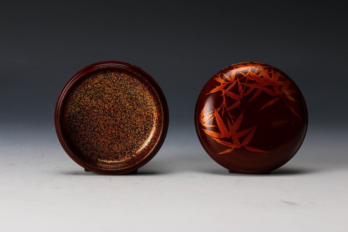 【佳香】岩倉秀麿呂 竹白檀塗香合 共箱 栞 茶道具 本物保証_6