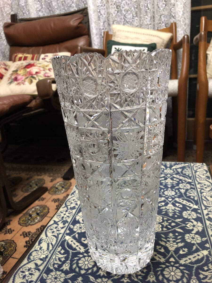 BOHEMIAN GLASS ボヘミアンガラス フラワーベース チェコ製 ハンド 