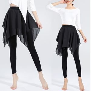 ダンス衣装 スカート付きパンツ【ブラック-裾ショート】レギンス ダンス パンツ シフォン