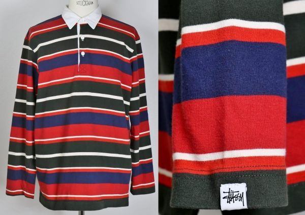 紺タグ USA製 old stussy ステューシー ボーダー ラガー シャツ L 