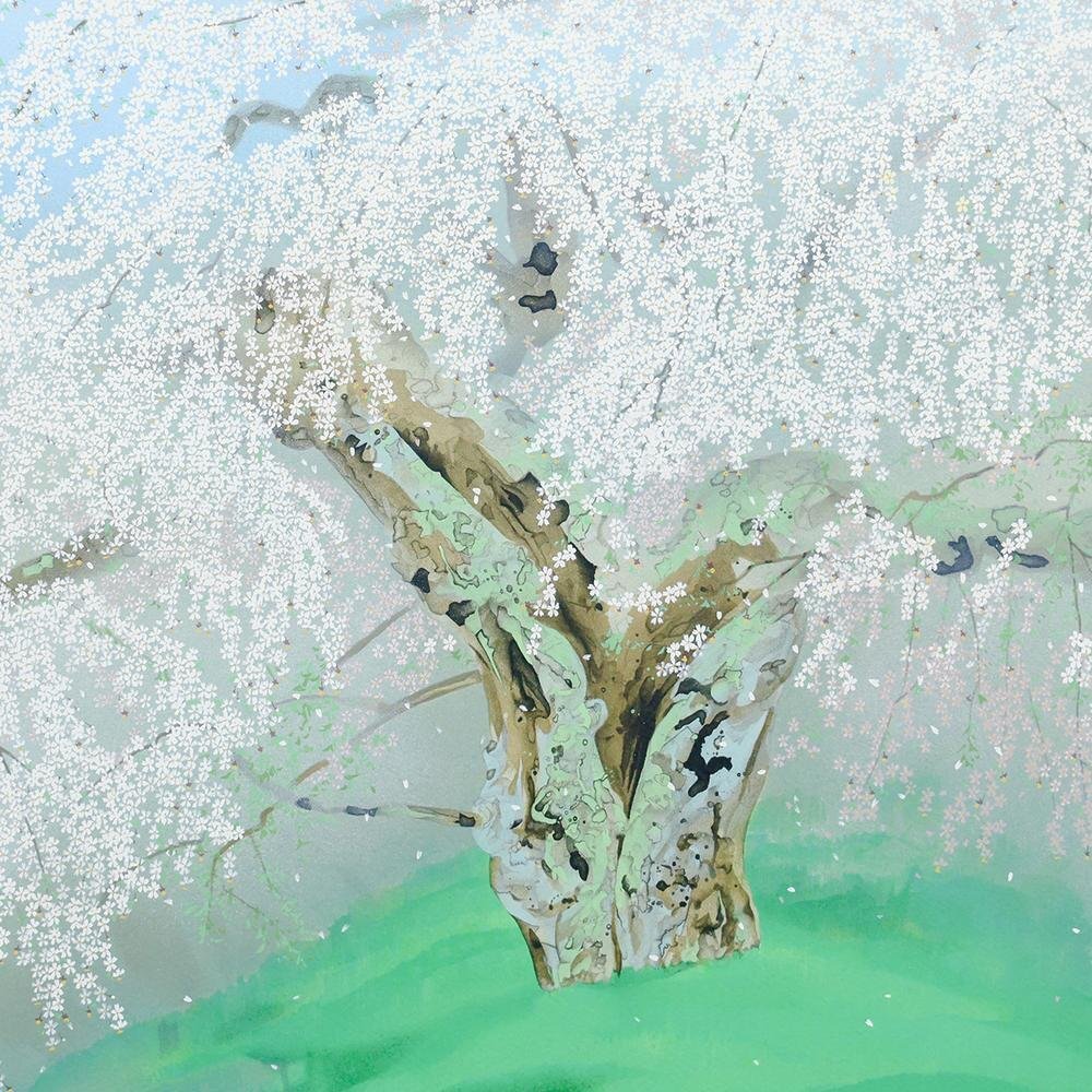 真作】【WISH】中島千波「晴日 本久寺の枝垂桜」リトグラフ 25号大