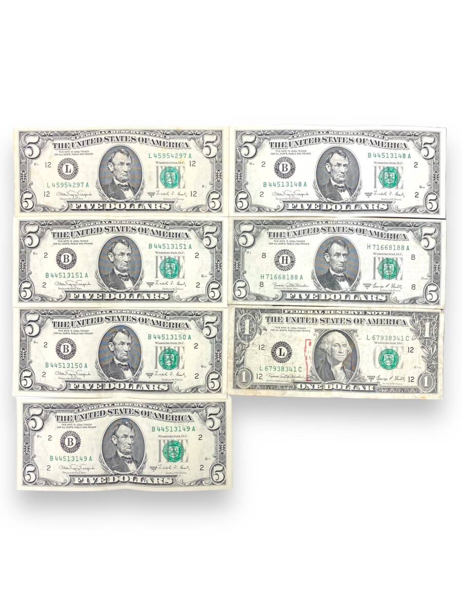 1円スタート アメリカ 旧紙幣 125ドル USA $ DOLLAR 1$×15 5$×6 10$×6