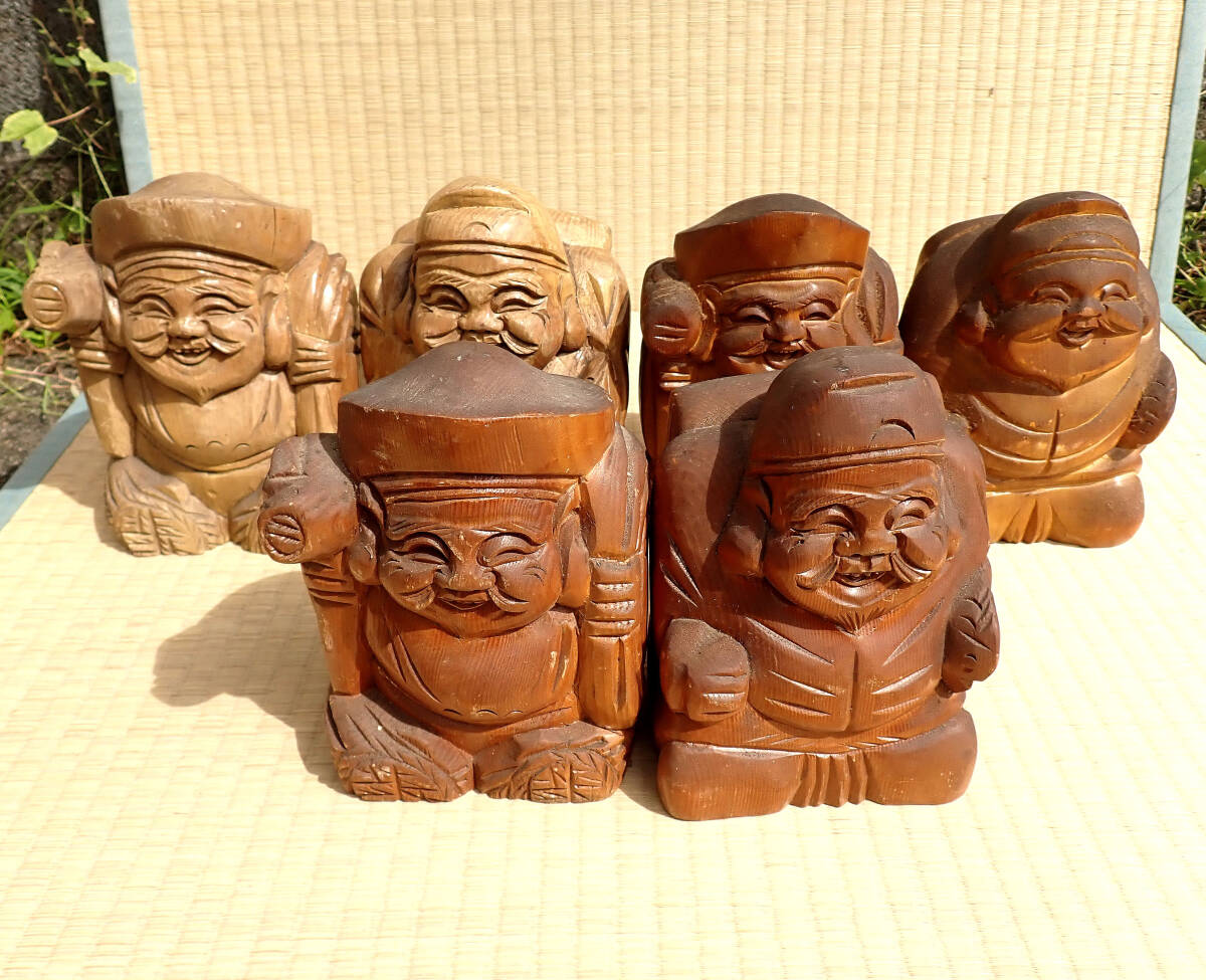 昭和レトロ【木彫 恵比寿様・大黒様 3セット 6点まとめて】大黒天