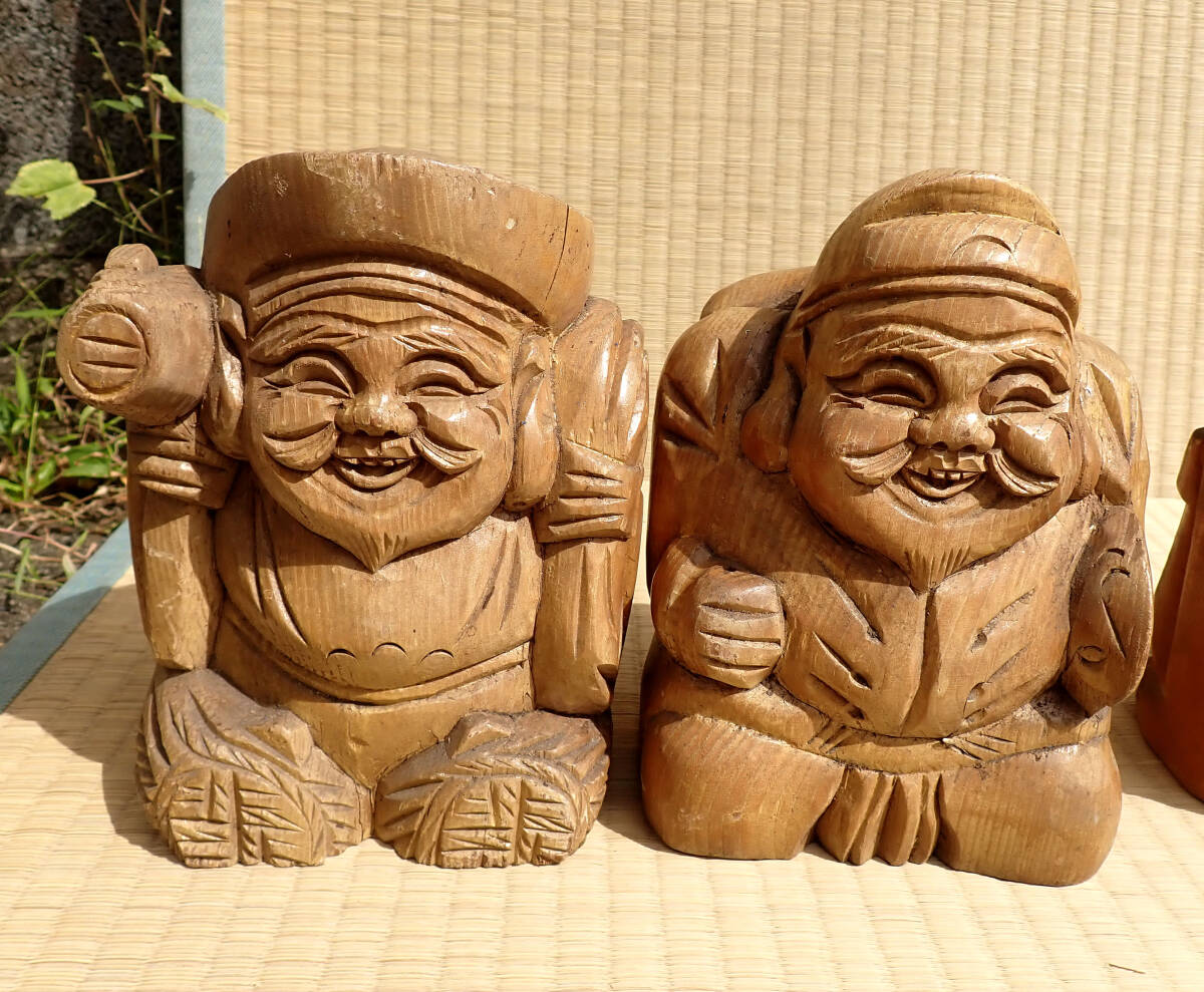 昭和レトロ【木彫 恵比寿様・大黒様 3セット 6点まとめて】大黒天