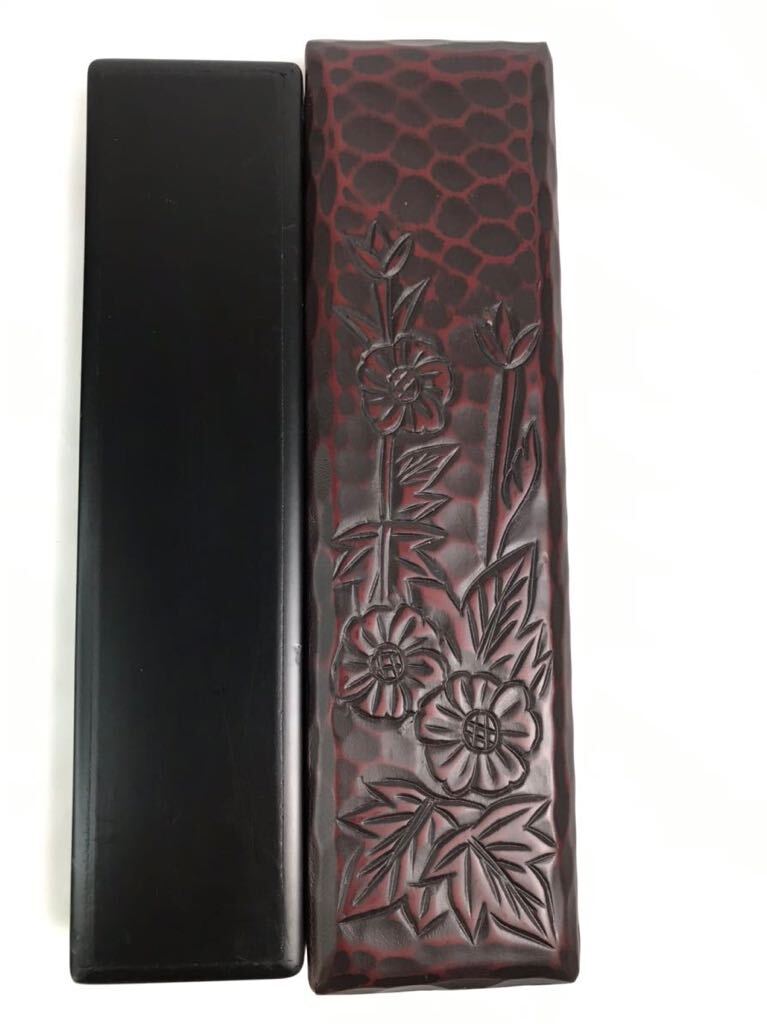 2点セット】鎌倉彫風 硯箱（幅約13.5cm×24cm/プラスチック製