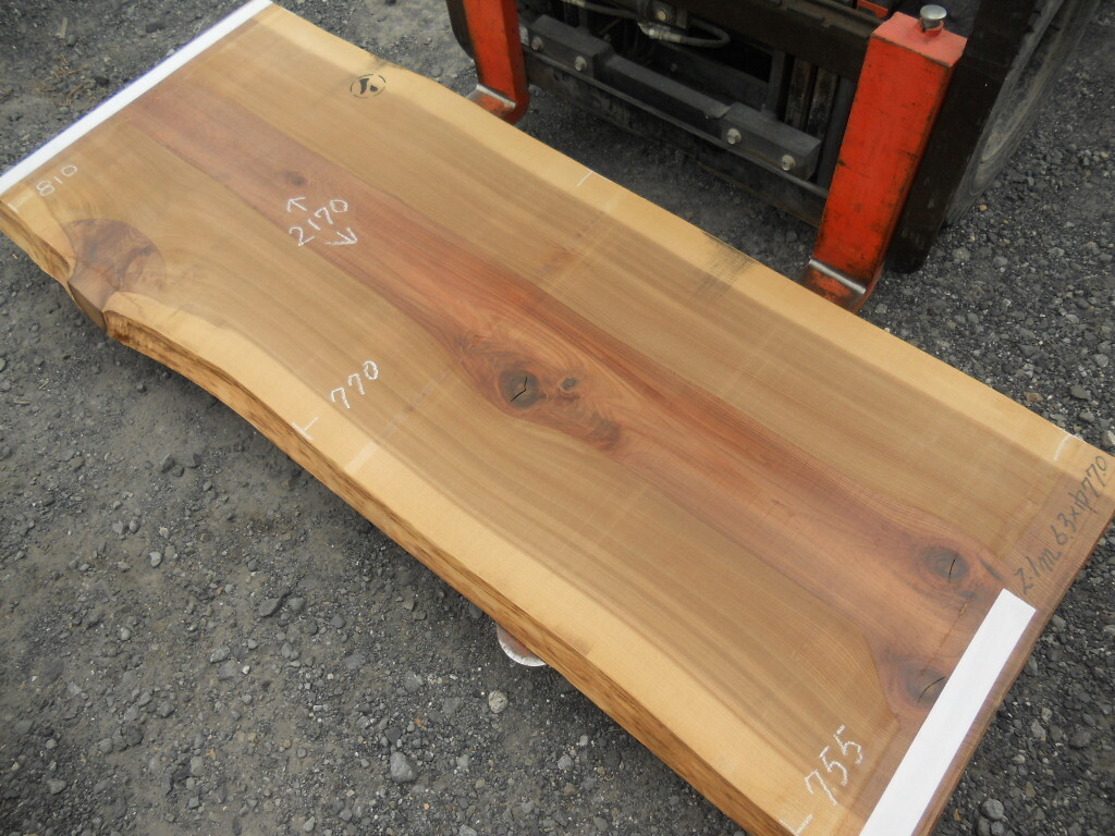 紀州杉 長217cmX80～87cmX6.5cm 無垢一枚板381 年輪細 高樹齢 天然木