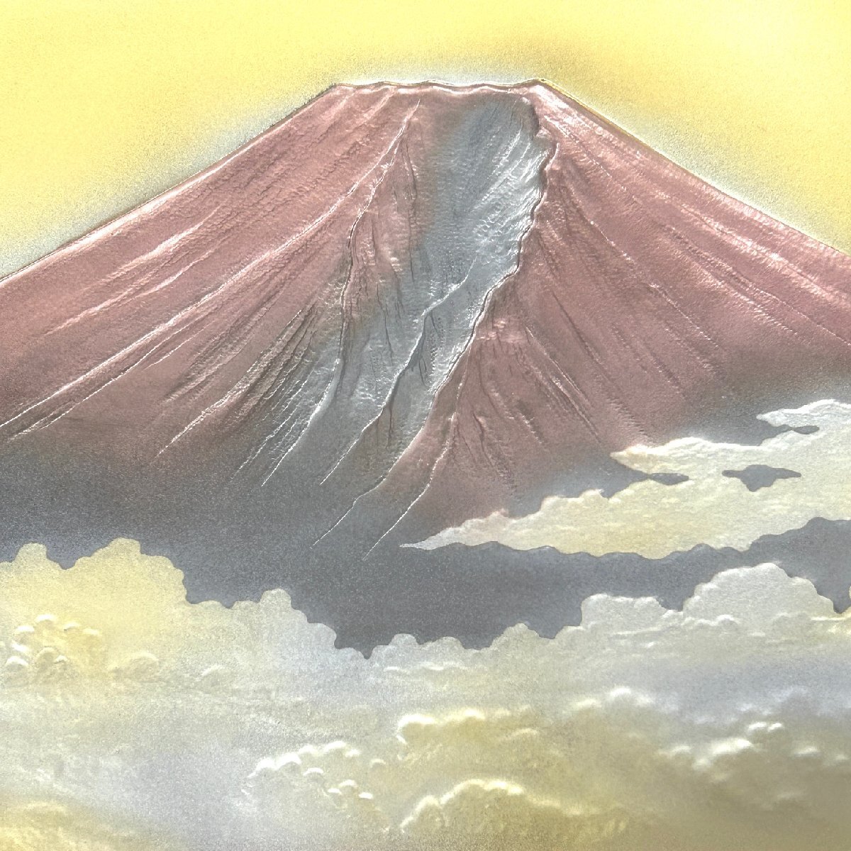 80】1円～ 額装 芳光刻 銅板彫刻 純金 純銀 鍍金 赤富士 富士山