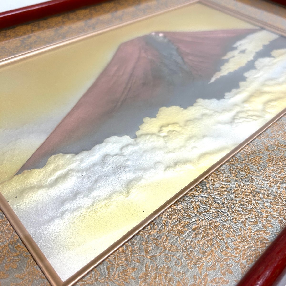 80】1円～ 額装 芳光刻 銅板彫刻 純金 純銀 鍍金 赤富士 富士山
