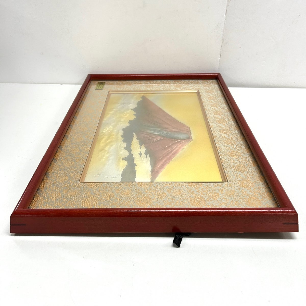 芳光刻 純金 純銀 赤富士 彫刻 額縁 80】1円～ 額装 芳光刻 銅板彫刻 純金 純銀 鍍金 赤富士 富士山