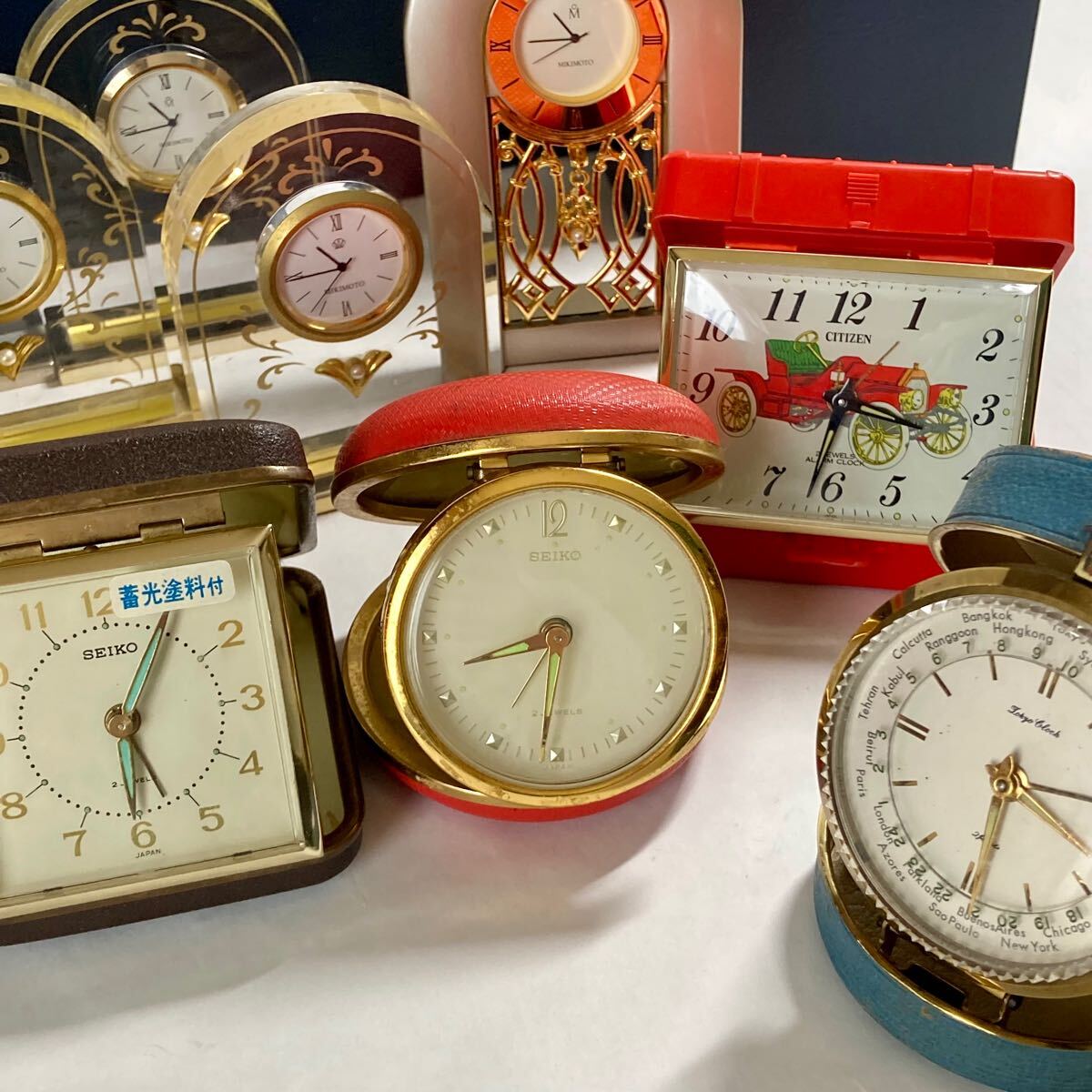 置時計まとめて・ミキモト HOYAクリスタル 象嵌 稼動品／昭和レトロ
