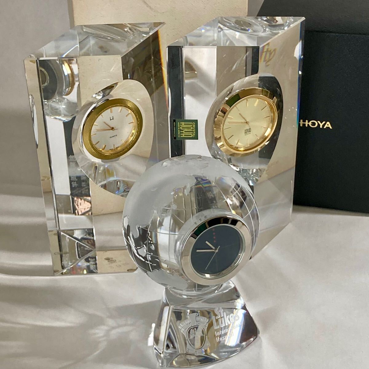 置時計まとめて・ミキモト HOYAクリスタル 象嵌 稼動品／昭和レトロ