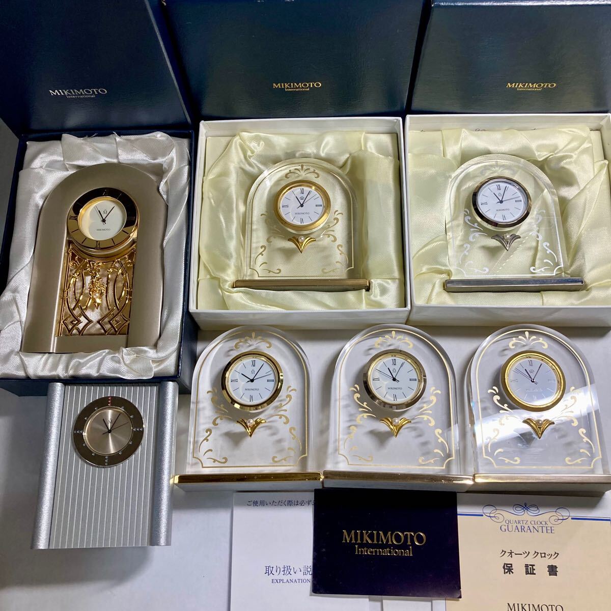 置時計まとめて・ミキモト HOYAクリスタル 象嵌 稼動品／昭和レトロ