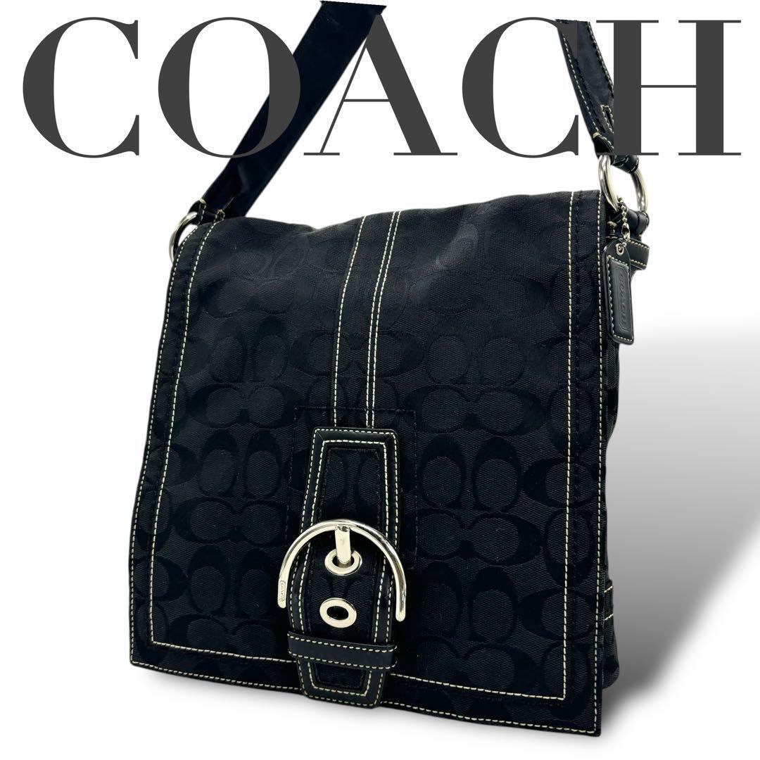 未使用級 ✨ COACH コーチ ショルダーバッグ ブラック 黒色 シグネチャー 未使用級 COACH コーチ ショルダーバッグ シグネチャー ブラック 黒
