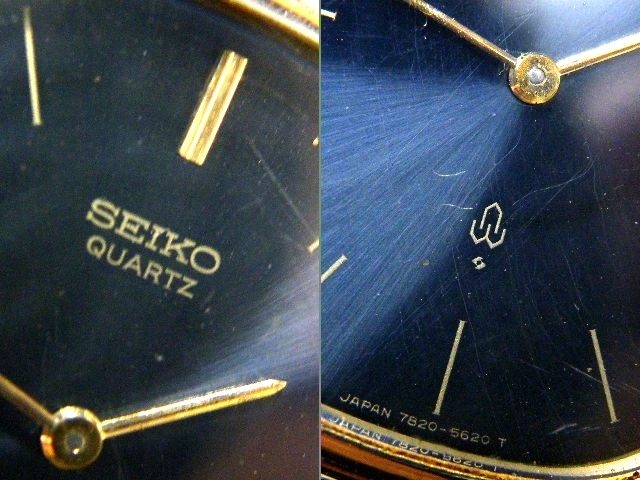 o品名o SEIKO セイコー 14K 刻印 クォーツ腕時計 7820-5470 文字盤 紺