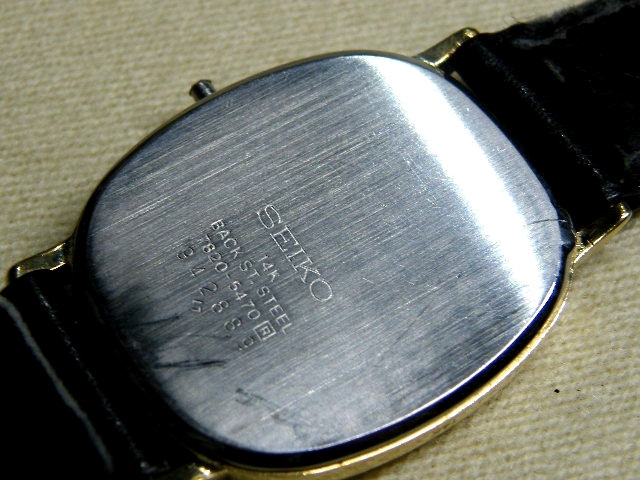 o品名o SEIKO セイコー 14K 刻印 クォーツ腕時計 7820-5470 文字盤 紺