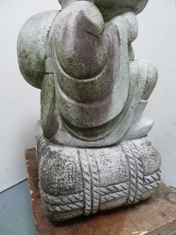 大黒天 御影石 石像 七福神 縁起物 庭石 庭園置物 彫刻 美術品 骨董 ☆BM)七福神 石像①大黒天 高さ49㎝/63kg 日本庭園 置石 置物 オブジェ