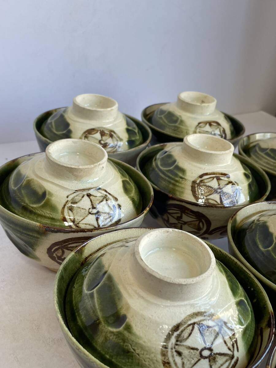 和美】加藤作助 織部 茶碗 十客 共箱 蓋物 蓋付き お茶碗 飯碗 織部焼