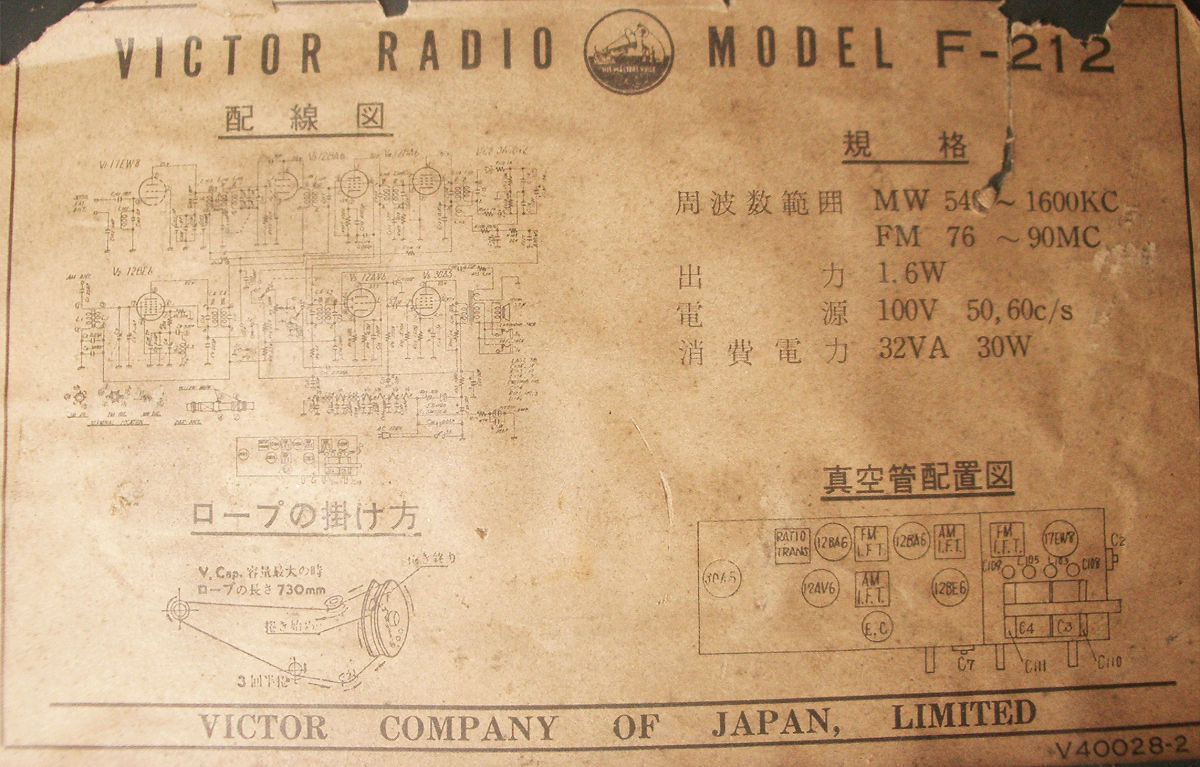 日本ビクター 真空管式2バンド（MW／FM）ラジオ F－212