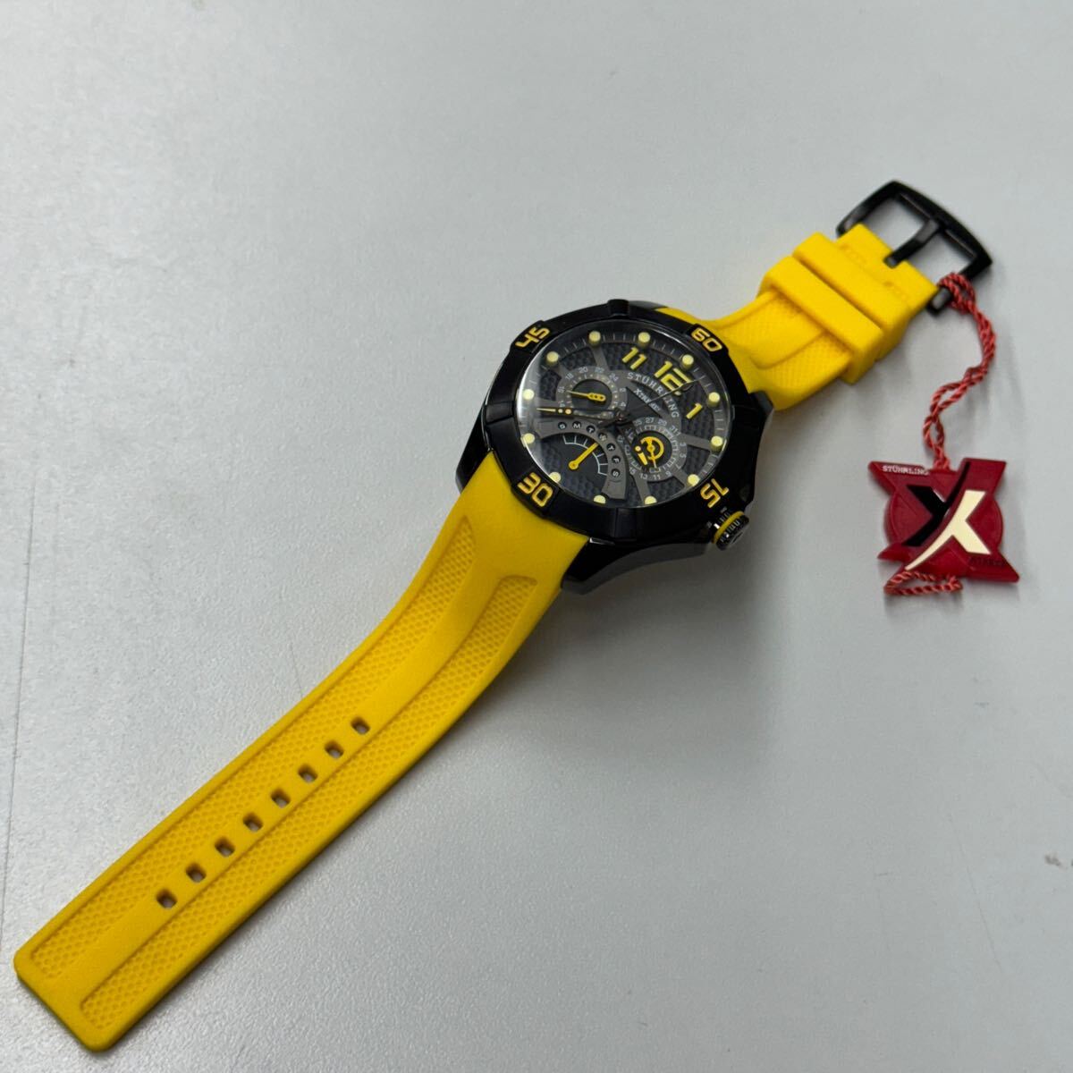 STUHRLING ストゥーリング 49mm 新品未使用　長期保管品　電池交換済み 78264BK-YL イエロー　_2
