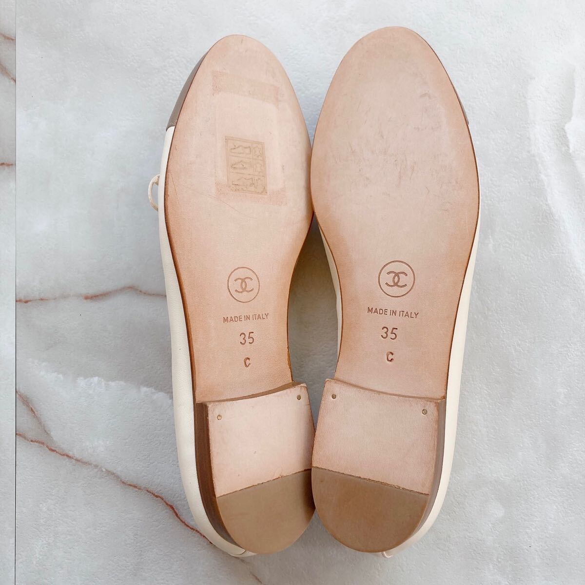 美品 CHANEL シャネル バレエ フラットシューズ ベージュ アイボリー 