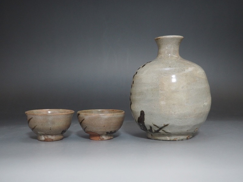 A3600 虎渓山 水月窯 造 草の絵 酒器 木箱付 ☆ 荒川豊蔵 美品 良品