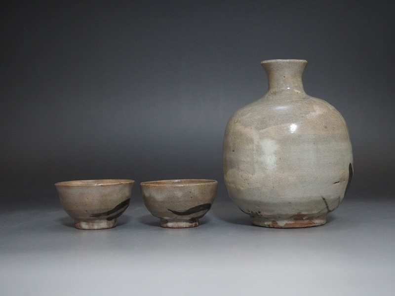 A3600 虎渓山 水月窯 造 草の絵 酒器 木箱付 ☆ 荒川豊蔵 美品 良品