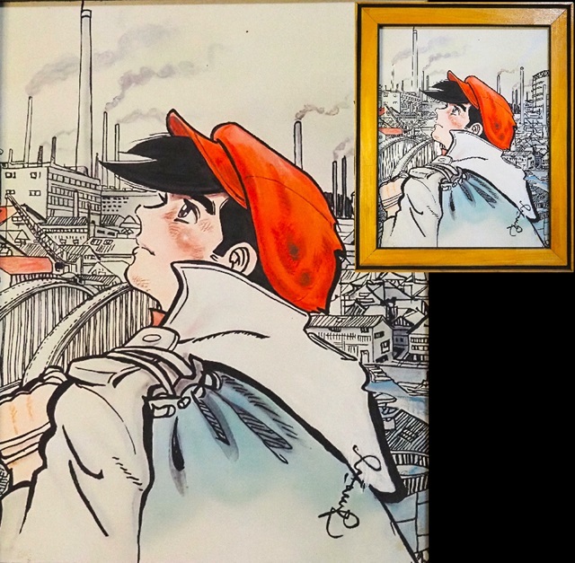 【模写】作者不明　あしたのジョー　ちばてつや　手描き　表裏サイン　額装/検索　油絵　絵画　骨董品　飾物　F6　
