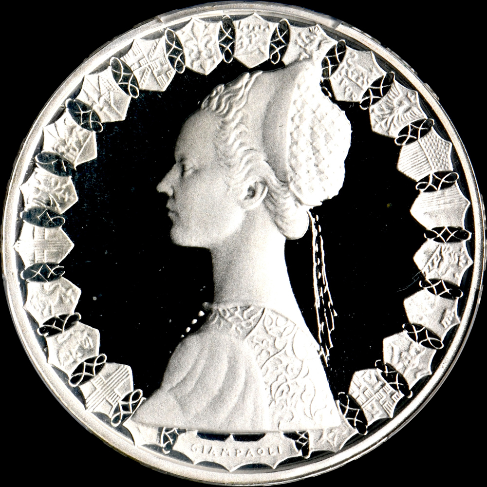 ☆日終 【PCGS PR68DCAM】1990-R イタリア 500L銀貨 完全未使用