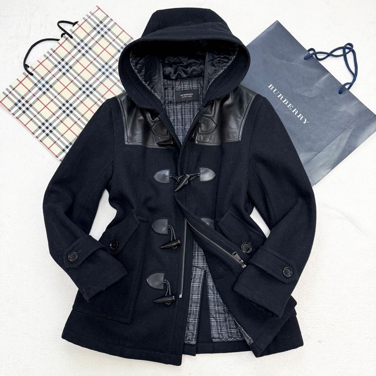 BURBERRY BLACK 羊革 LABEL 美品 大人気 S バーバリーブラックレーベル 