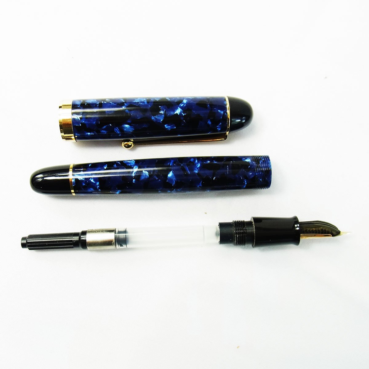 1円 未使用 長期保管品 加藤製作所 セルロイドペン 万年筆 石柄ブルー