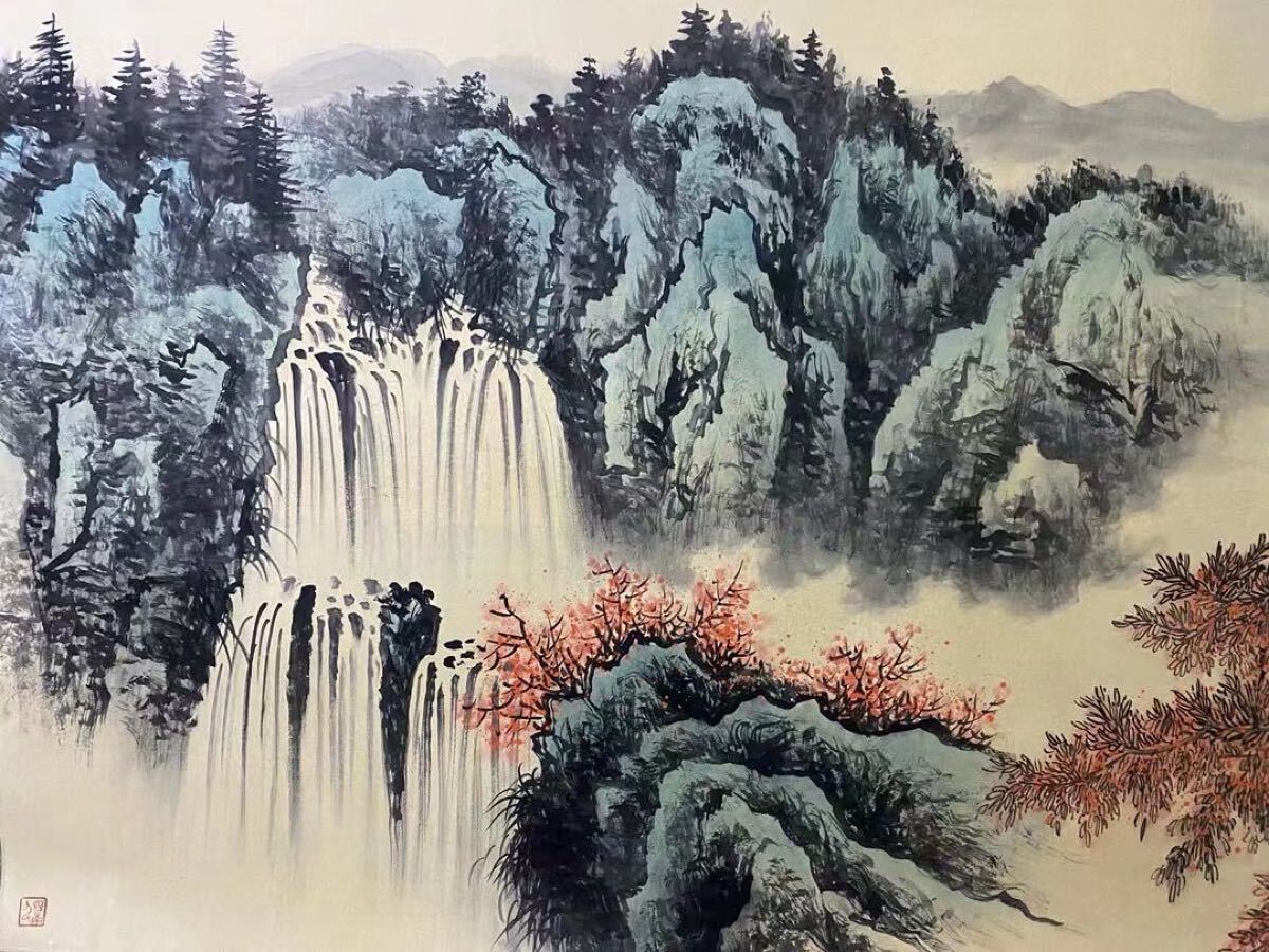掛軸 黎雄才大師山水圖 肉筆（日本美協旧藏）玉 翡翠 瓷器 唐 宋 元 明
