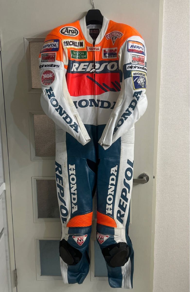ナンカイ　レプソル　スーツ　NANKAI　REPSOL　XL　訳有り　HONDA NANKAI レーシングスーツ LLサイズ 革ツナギ 南海 MFJ公認 当時物