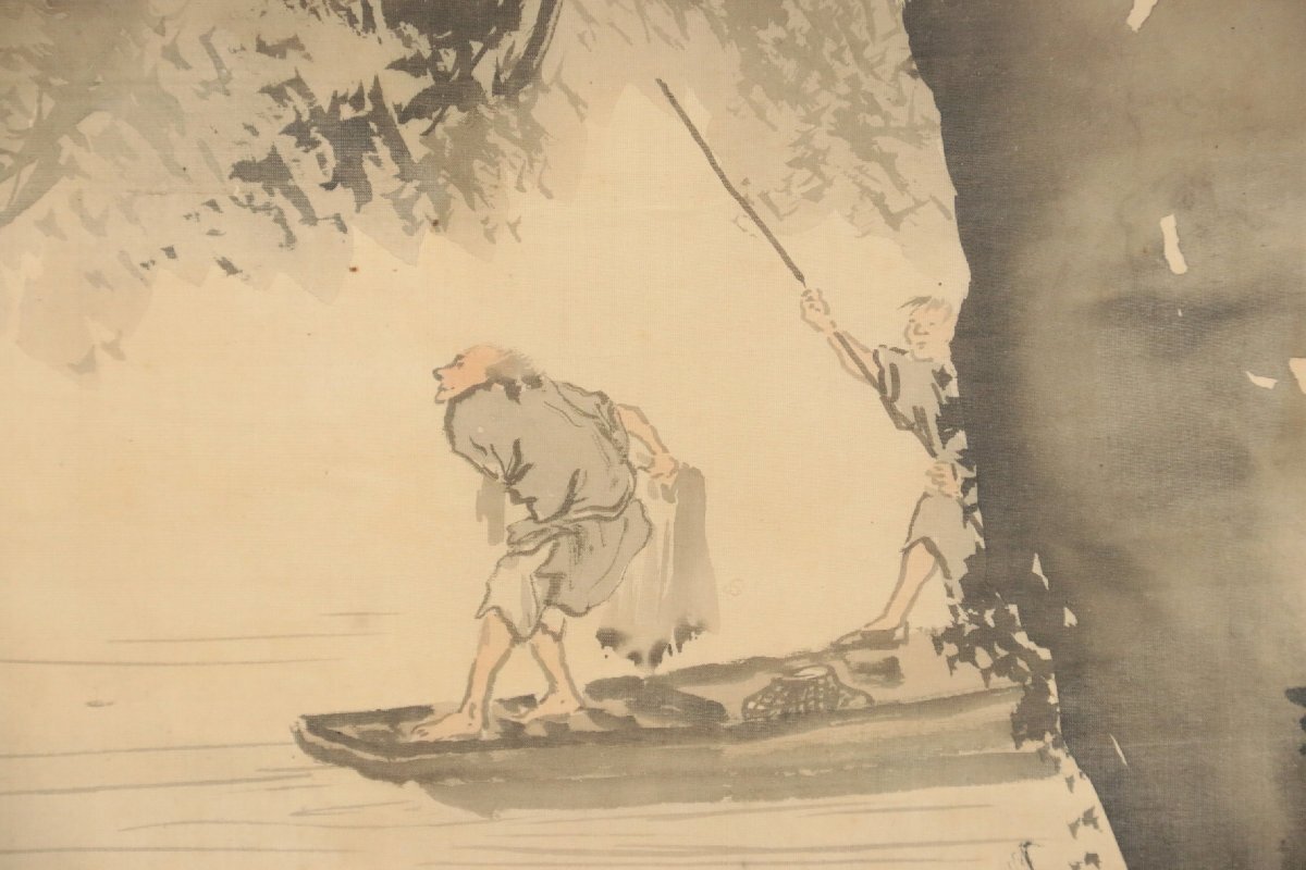 真作】 御船綱手 川端玉章・橋本雅邦師事 投綱 絹本軸装 掛軸 書画