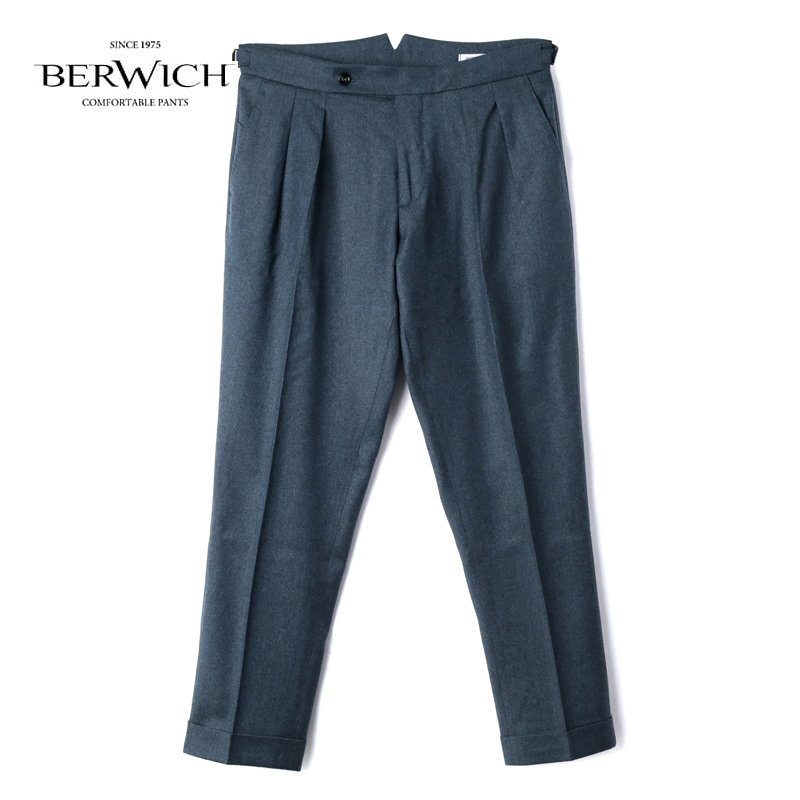BERWICH(ベルウィッチ) / ウォッシャブルウールフランネルサイドアジャスター付き2プリーツパンツ(SCOTCH/RD5470) [brw2460341-52]