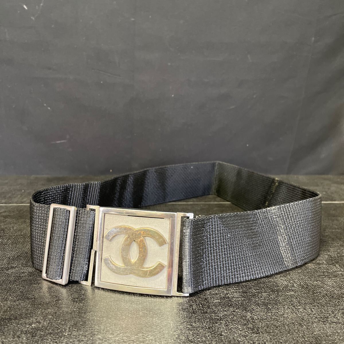 CHANEL シャネル ベルト ココマーク シルバー×ブラック ナイロン 