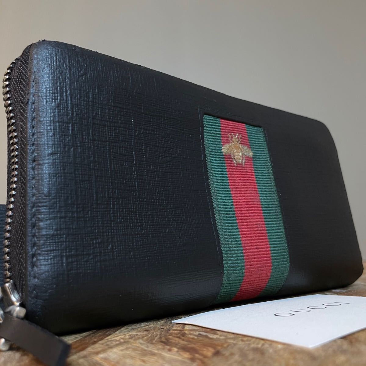 1円 美品 GUCCI ラウンドファスナー グッチ レザー ウォレット 二 