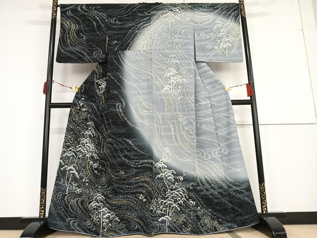 平和屋着物○訪問着 手描き 枝花文 暈し染め 金彩 正絹 逸品
