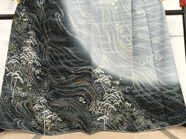 平和屋着物○訪問着 手描き 枝花文 暈し染め 金彩 正絹 逸品