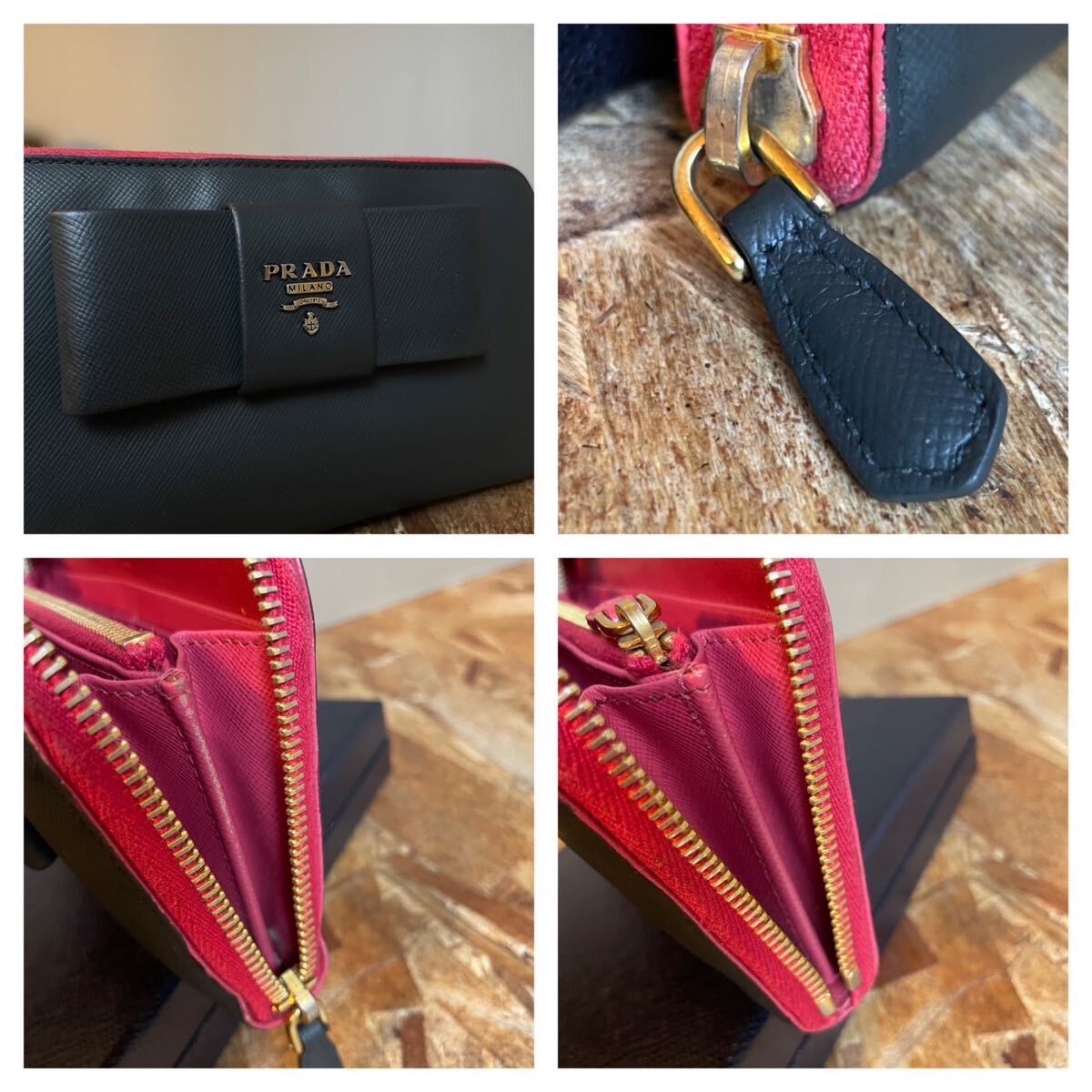 一円 美品 PRADA プラダ ラウンドファスナー サフィアーノレザー 男女 