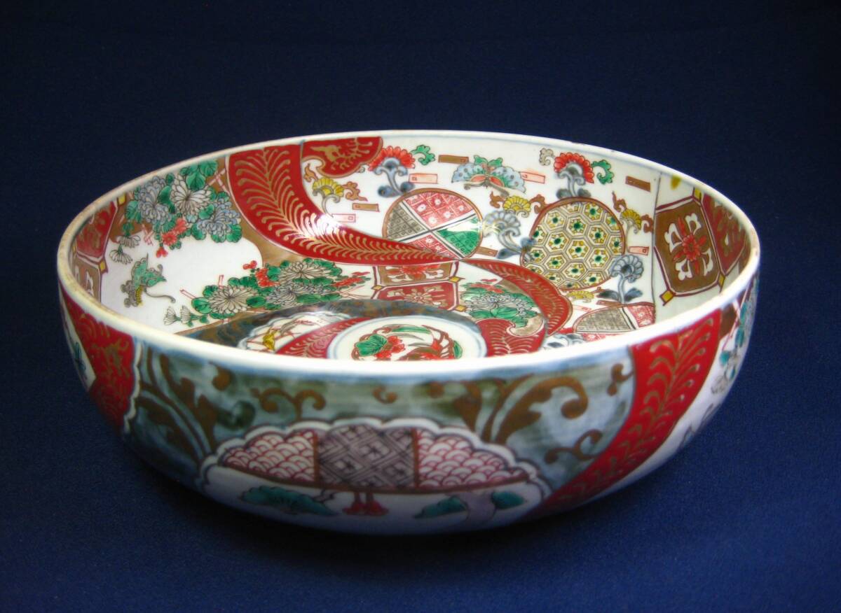 古伊万里 ▽p04 菓子器 上手品 古伊万里金彩色絵龍に石畳
