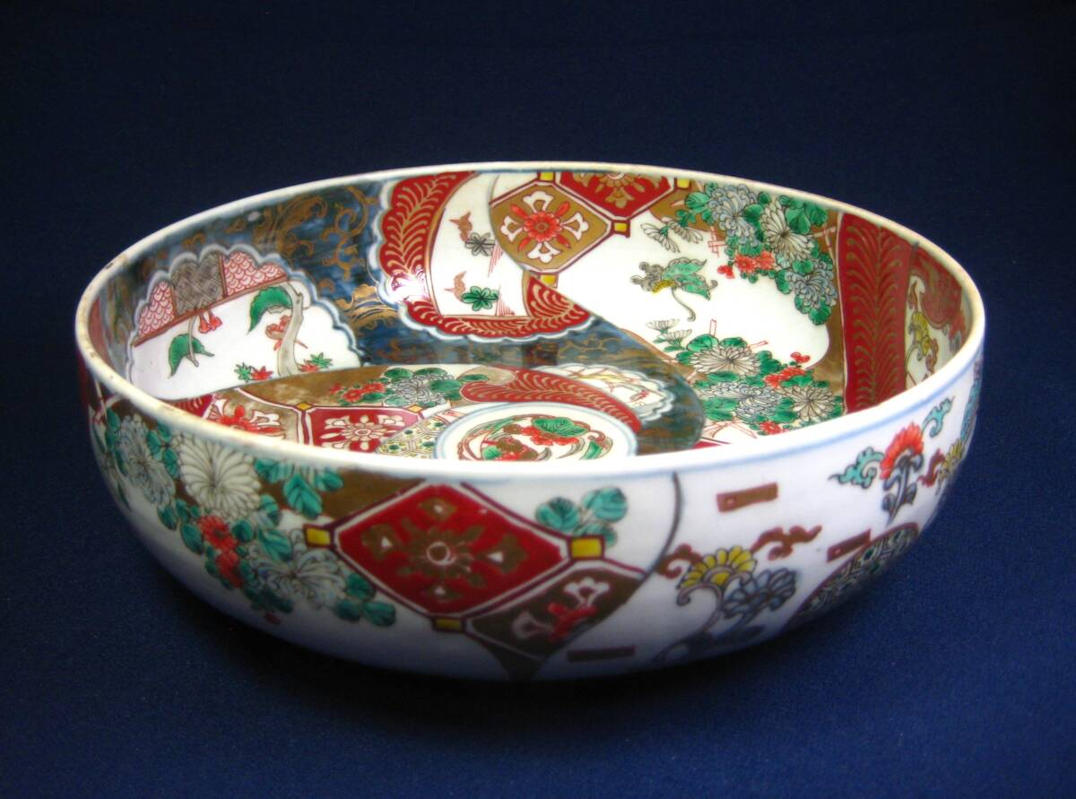 古伊万里 ▽p04 菓子器 上手品 古伊万里金彩色絵龍に石畳