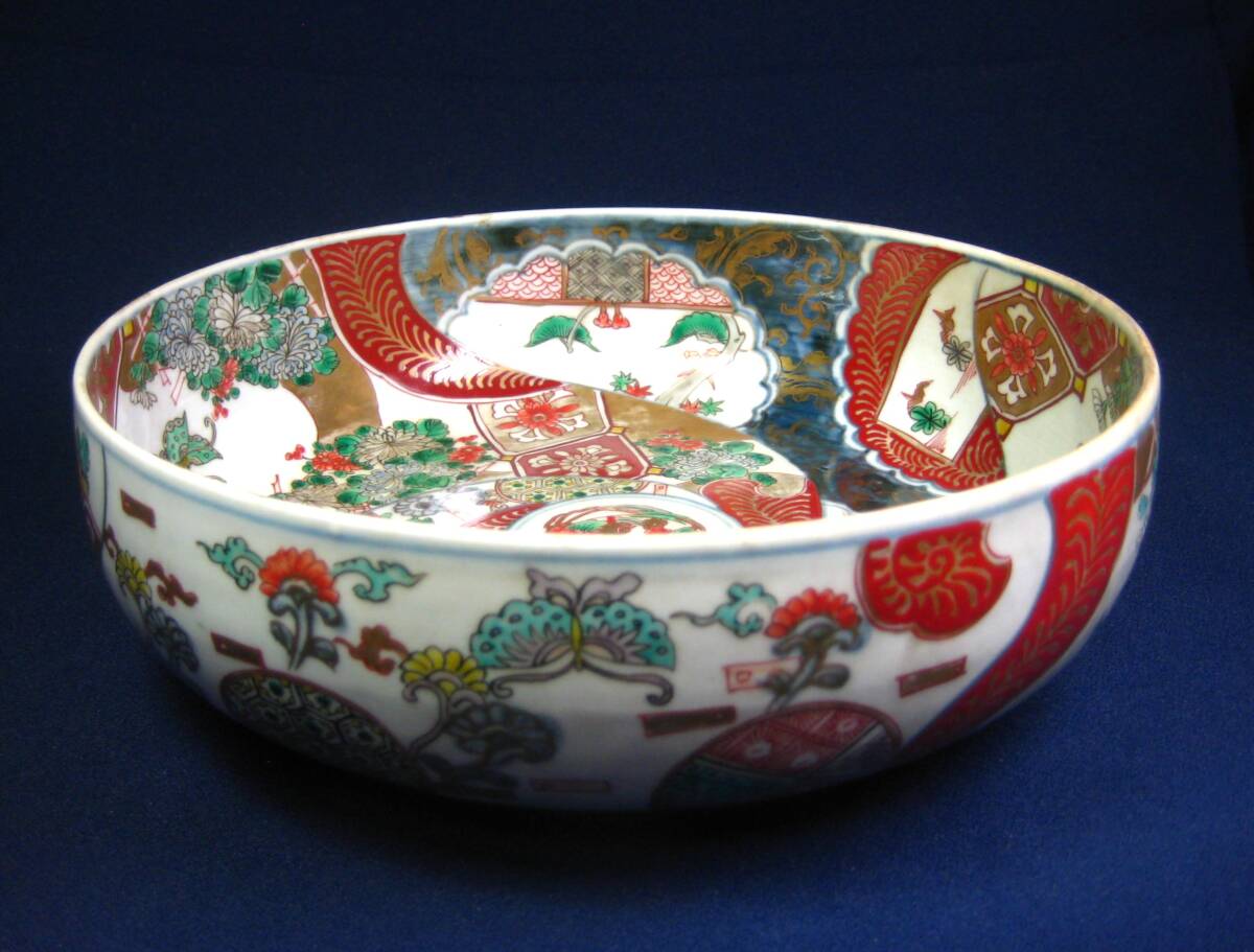 古伊万里 ▽p04 菓子器 上手品 古伊万里金彩色絵龍に石畳